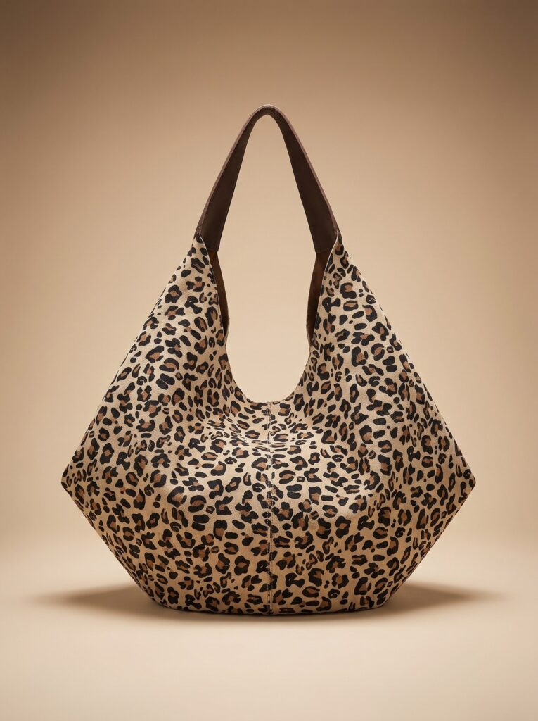 Çift Taraflı Leopar Hobo Çanta