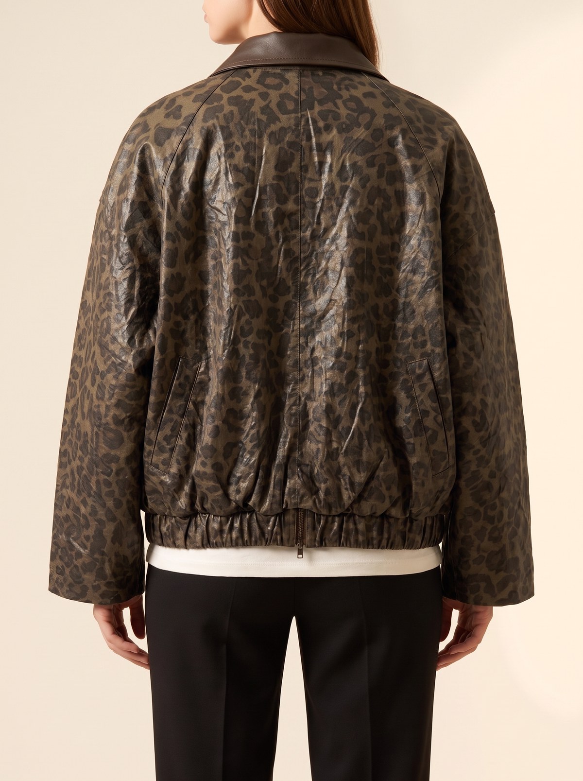 Leopar Deri Yaka Bomber Mont - Görsel 3