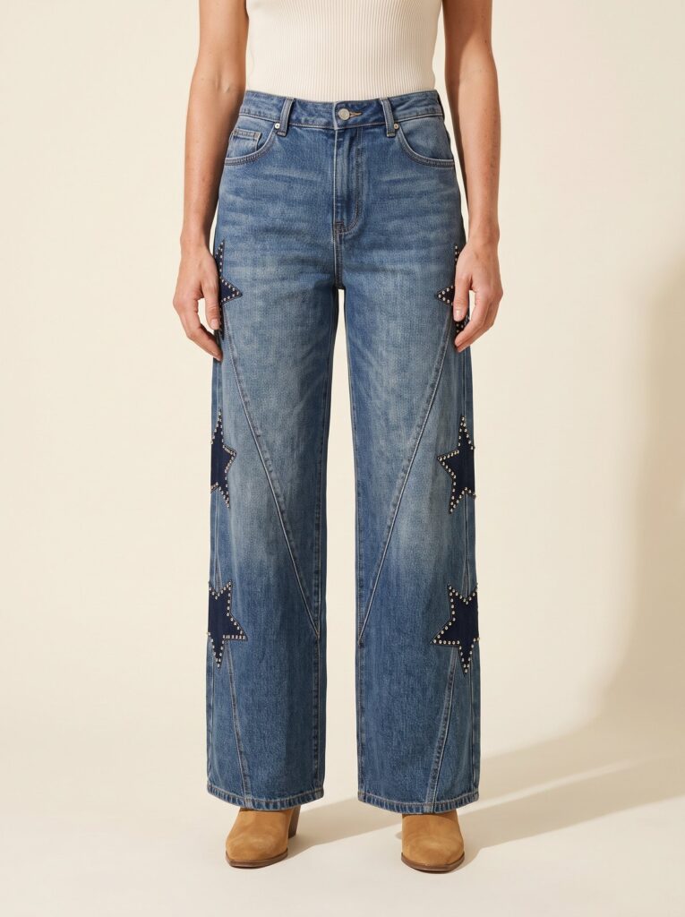 Yıldızlı Geniş Paça Jean